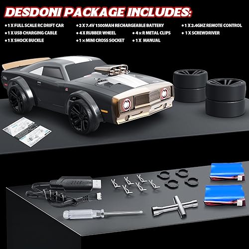 Miniatura 6 de 116 Coches RC Rápidos para Adultos, Coche RC de Deriva, 38KMH de Alta Velocidad 4WD, Control Proporcional Completo, 6 Modos de Luz LED, 2 Baterías