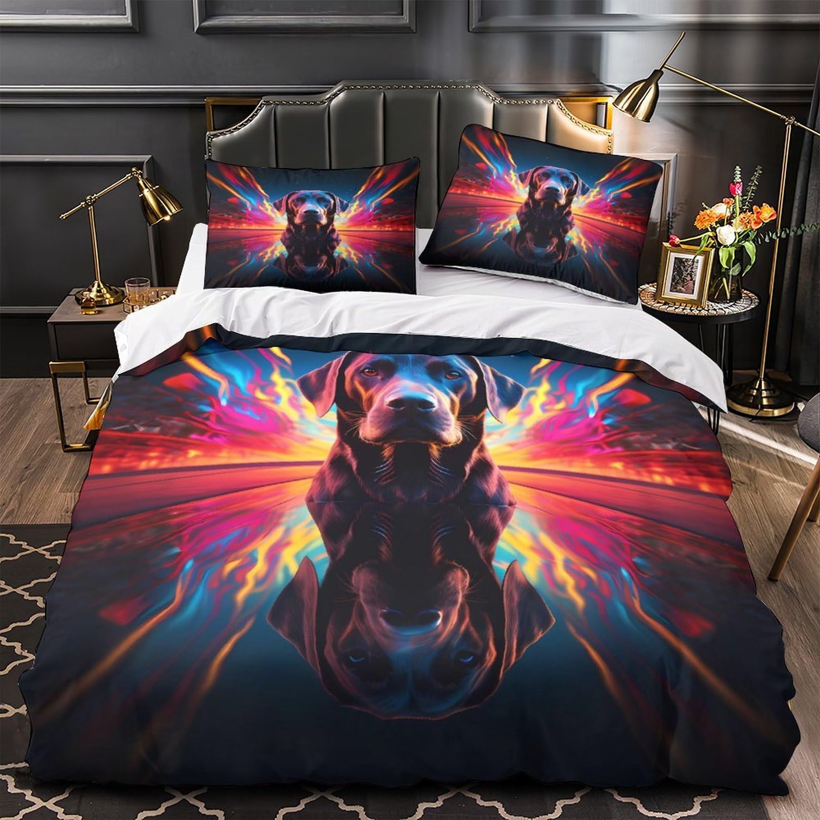 Housse de couette ado lit single décor dynamique portrait de chien