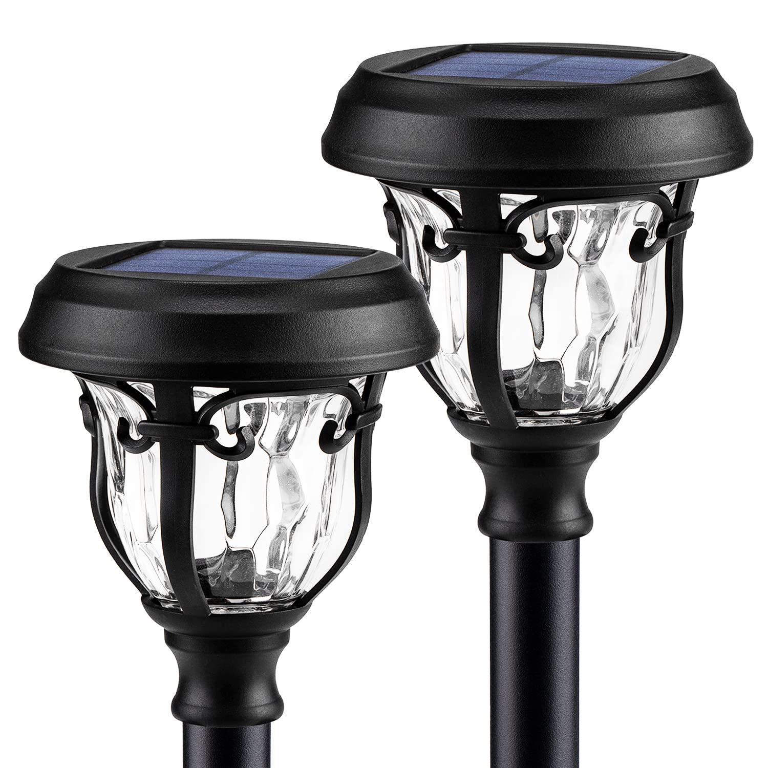 LeiDrailSolar Pathway Lights Outdoor, 2 Pack 2 Modes Bright Solar Path Light Metal Glass Waterproof for Garden Yard Patio Decoration Warm White/Cool White Landscape Lighting