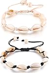 2 Pieces Natural Cowrie Shell Anklet Seashell Crochet Ankle Bracelet Handmade Boho Shell Bead Anklet Adjustable Anklet Jewelry for Women Girls Hawaii Beach Parties