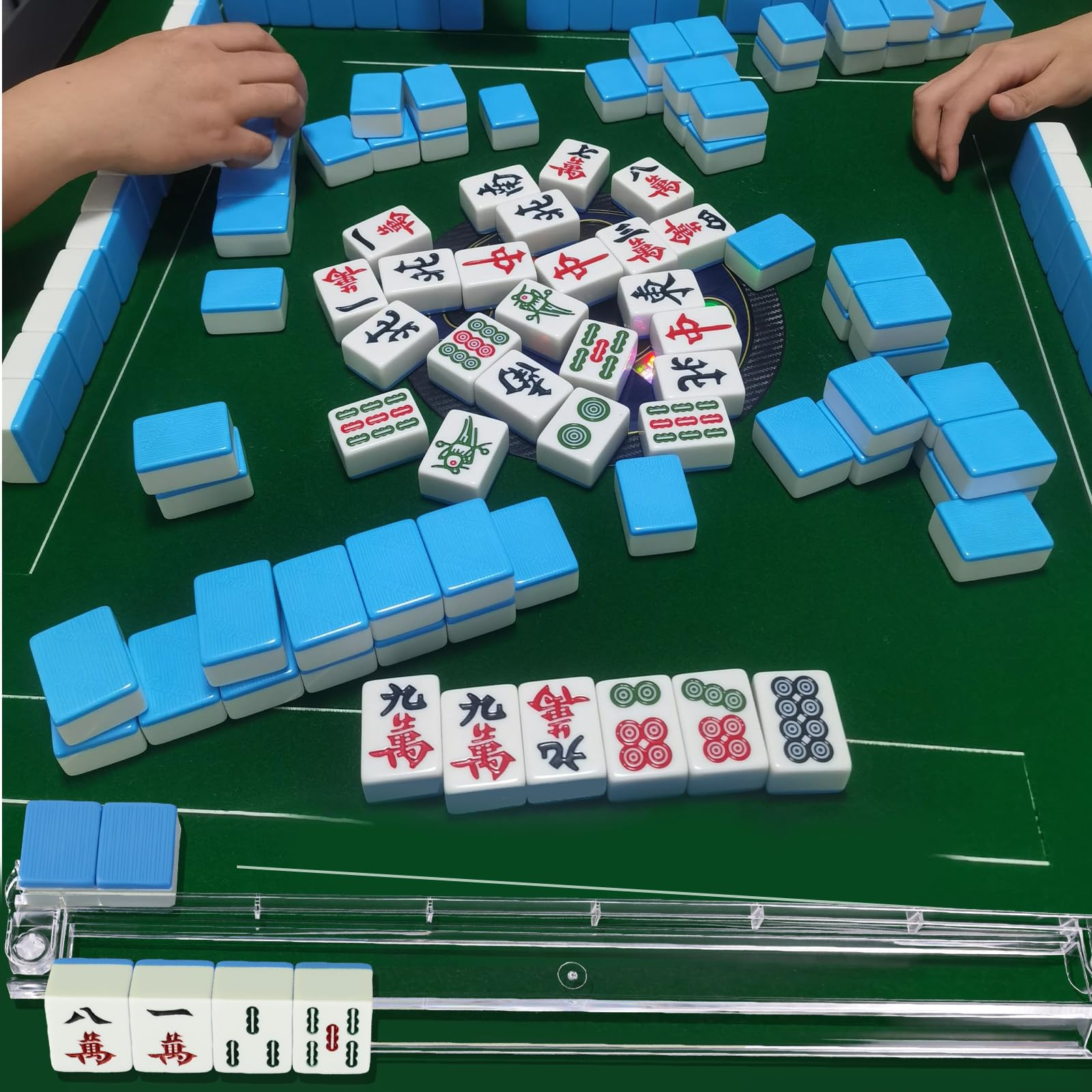 4pcs Supports de Mahjong avec Poussoirs, Organiseur de Tuiles et Poussoirs en Acrylique Transparent pour Dominos Accessoires Jeu Société