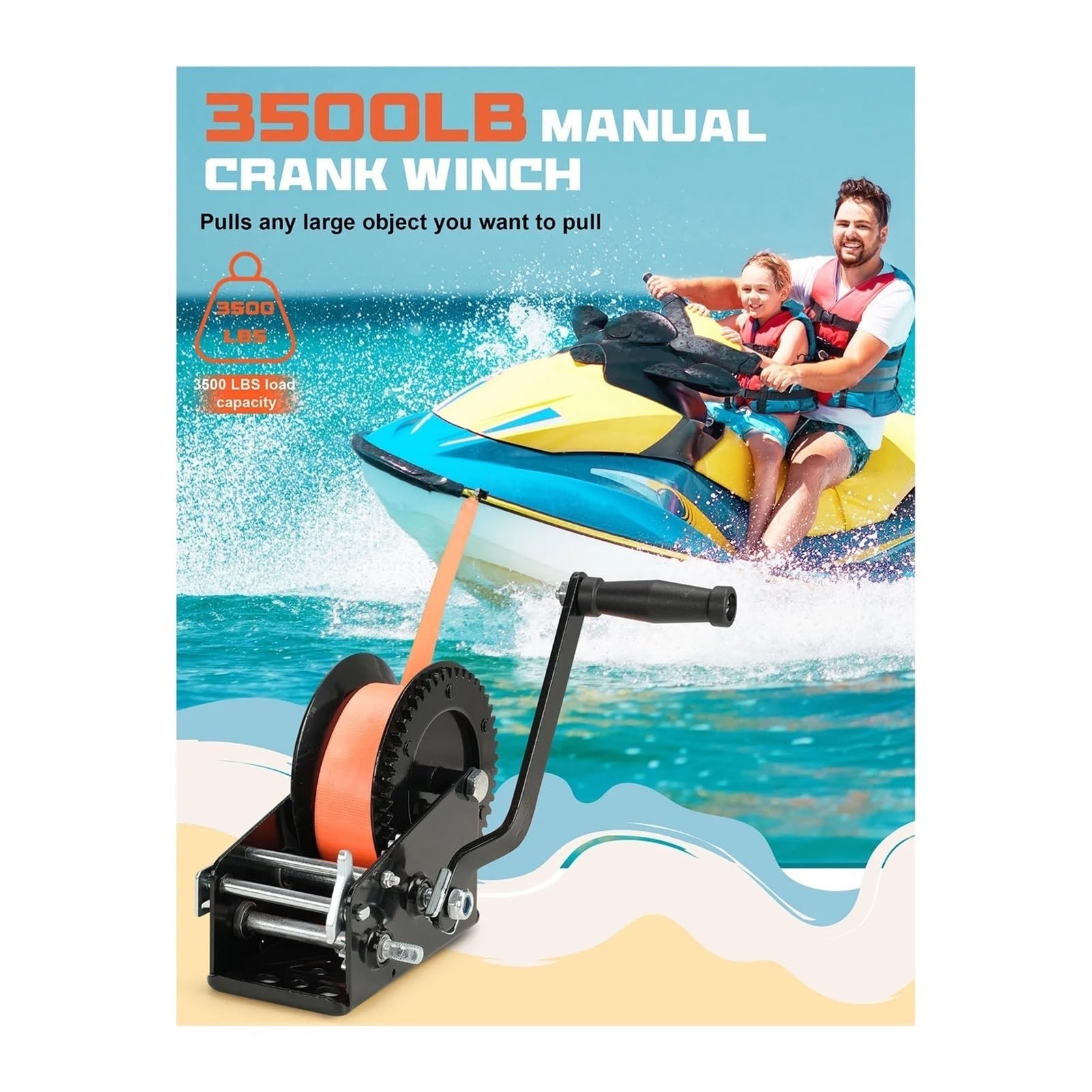 JIF Marine W2500D-W 2500 lbs Trailer Winch 2-Speed Solid Gear