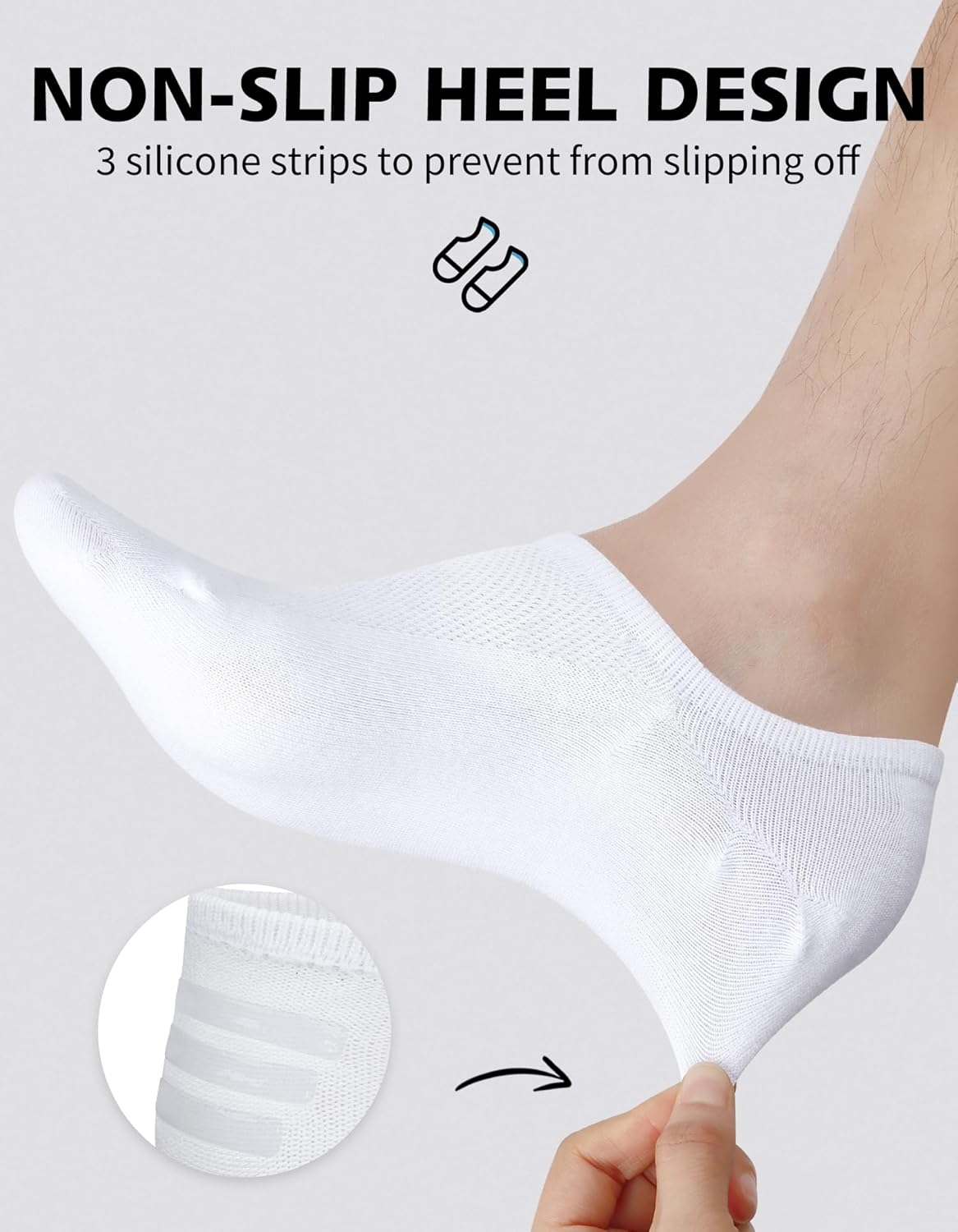 CLOSEMATE 6 Pairs Mens No Show Cotton Low Cut Ankle Casual Socks with Non Slip Grips - Image 3