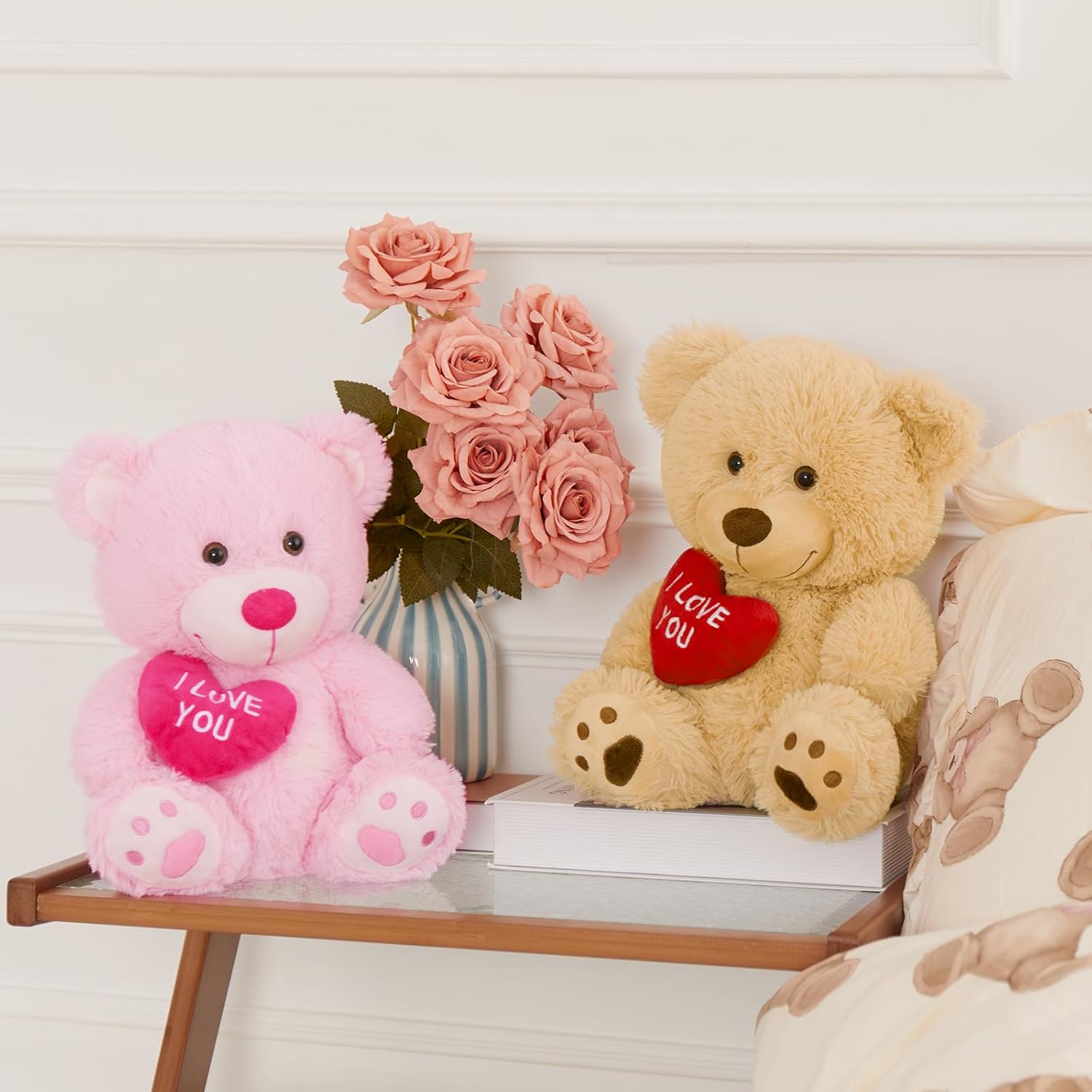 BENINY 12" Teddy Bear with Heart, Cute Pink Teddy Bear Stuffed Animals for Valentines Soft Bear Plushie Toy Stuffed Bear Plush Gifts for Girlfriend Kid