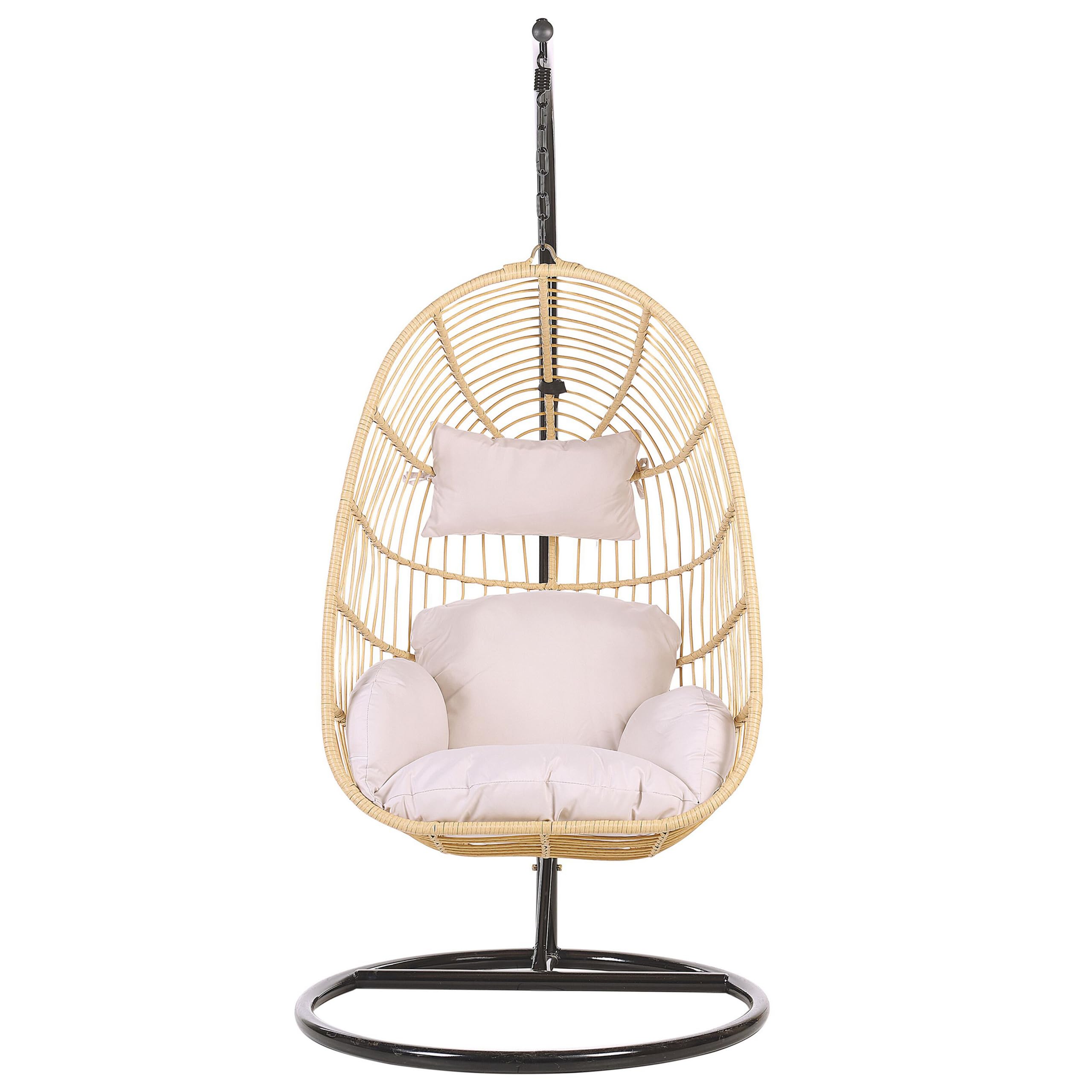 Boho fotel wiszący jajo z metalowym stelażem rattanowy beżowy Casoli