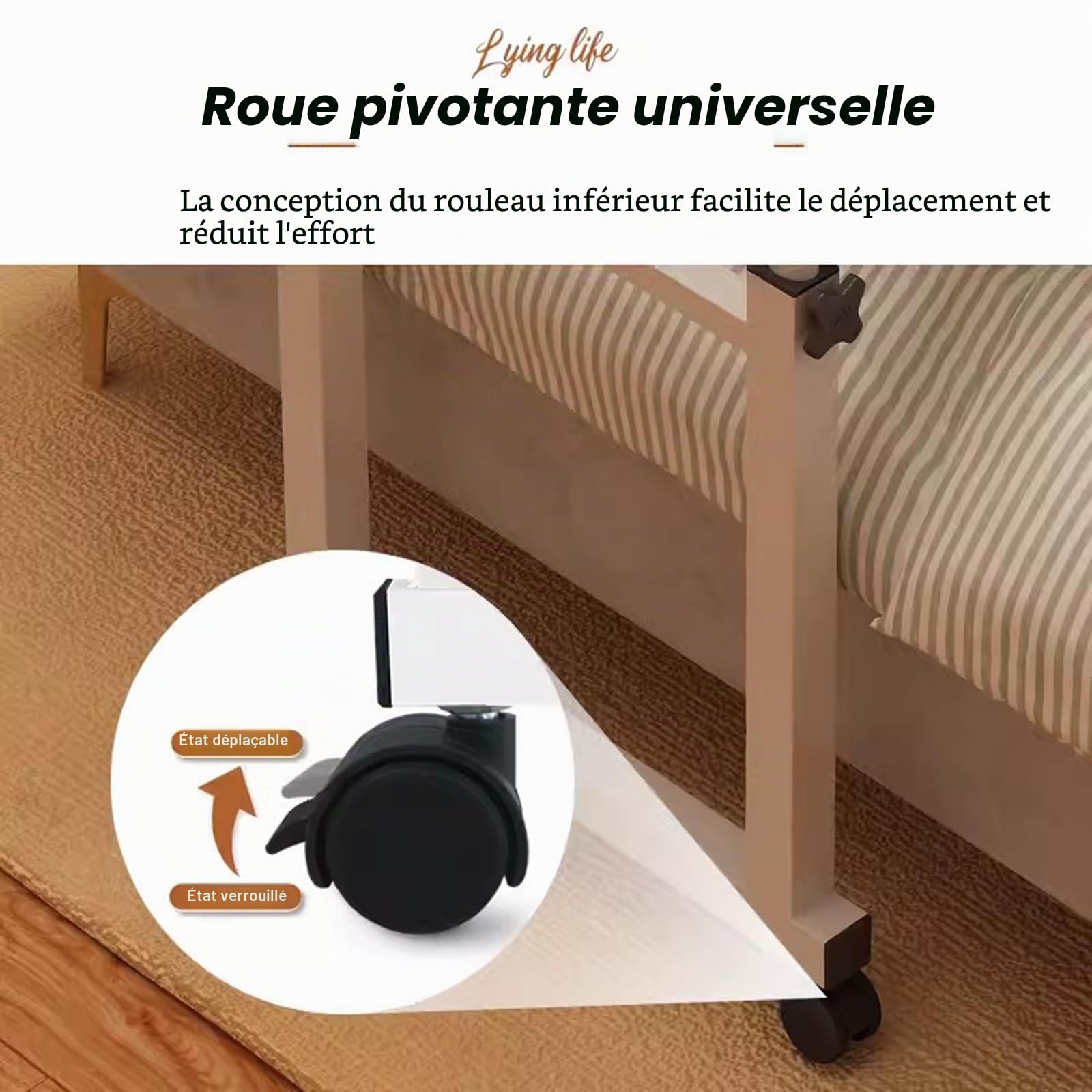 Table De Lit Roulante RéGlable,Hauteur Et Largeur RéGlables Au-Dessus du Lit Table MéDicale Roulante De Bureau De Plateau De Nourriture Table D'Ordinateur A Roulette(Color:Blanc)