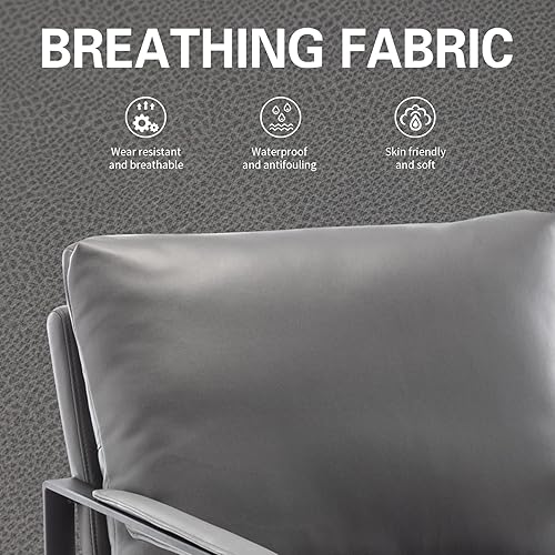 Miniatura 5 de UNICOO Silla decorativa de cuero sintético con marco de metal, sillas decorativas modernas para sala de estar, dormitorio u oficina, sillones de