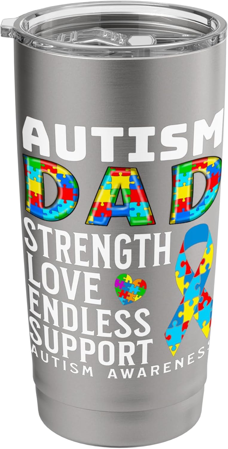 Autism Dad Autism Awareness Support Gifts Autism Matching Stainless Steel Insulated Tumbler