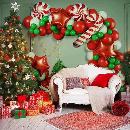 Miniatura 4 de Kit de arco de guirnalda de globos rojos, verdes y blancos, globos de fiesta de Año Nuevo, 133 globos rojos, verdes y blancos con caja de regalo de