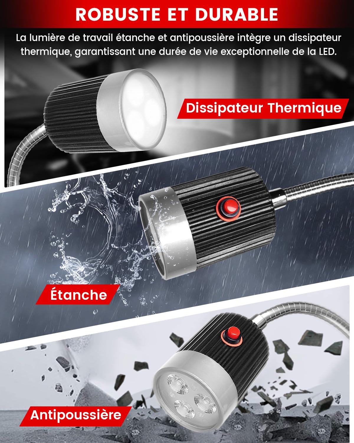 Klarlight 5W Lampe de Machine Magnétique, Lampe de Travail LED Magnétique avec Col de Cygne Flexible et Socle Magnétique Puissant, Blanc Froid 6000K pour Machine à Coudre, Gril, Atelier