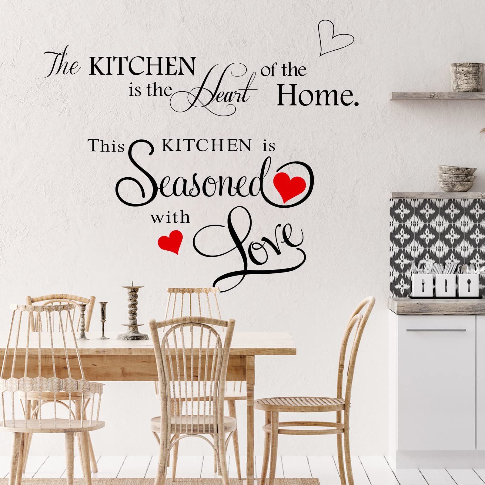 2 Sets Kitchen Quotes Wall Decals Kitchen Wall Stickers Decoration Vinyl Inspirational Quote The Kitchen is The Heart of The Home Removable Wall Decor Art for Home Bedroom Wall Living Dining Room