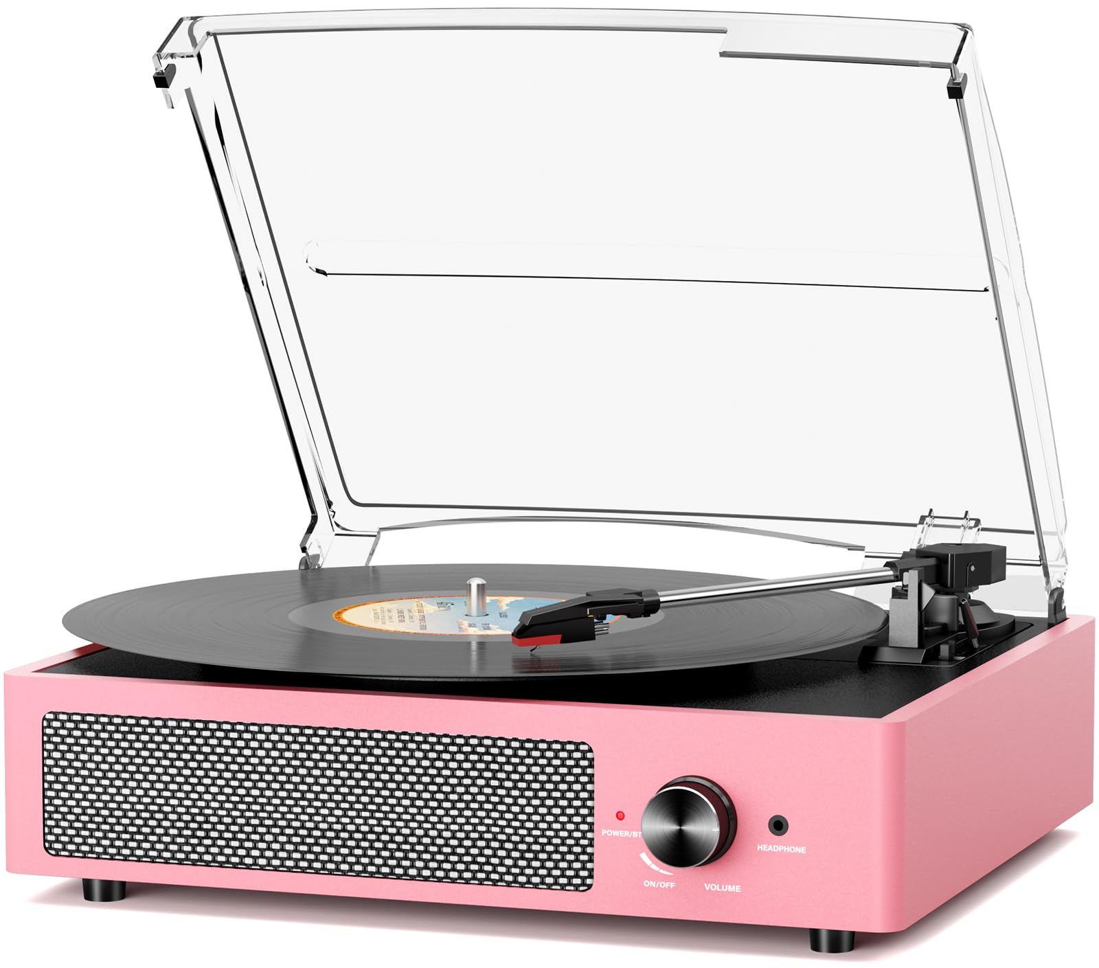 Photo 1 of Vinyl Record Player with 2 Stereo Speakers Belt-Driven Vintage Turntables 3 Speed 3 Size Wireless Bluetooth Playback AUX-in RCA Out Headphone LP Vinyl Players Auto Stop Dusty Rose