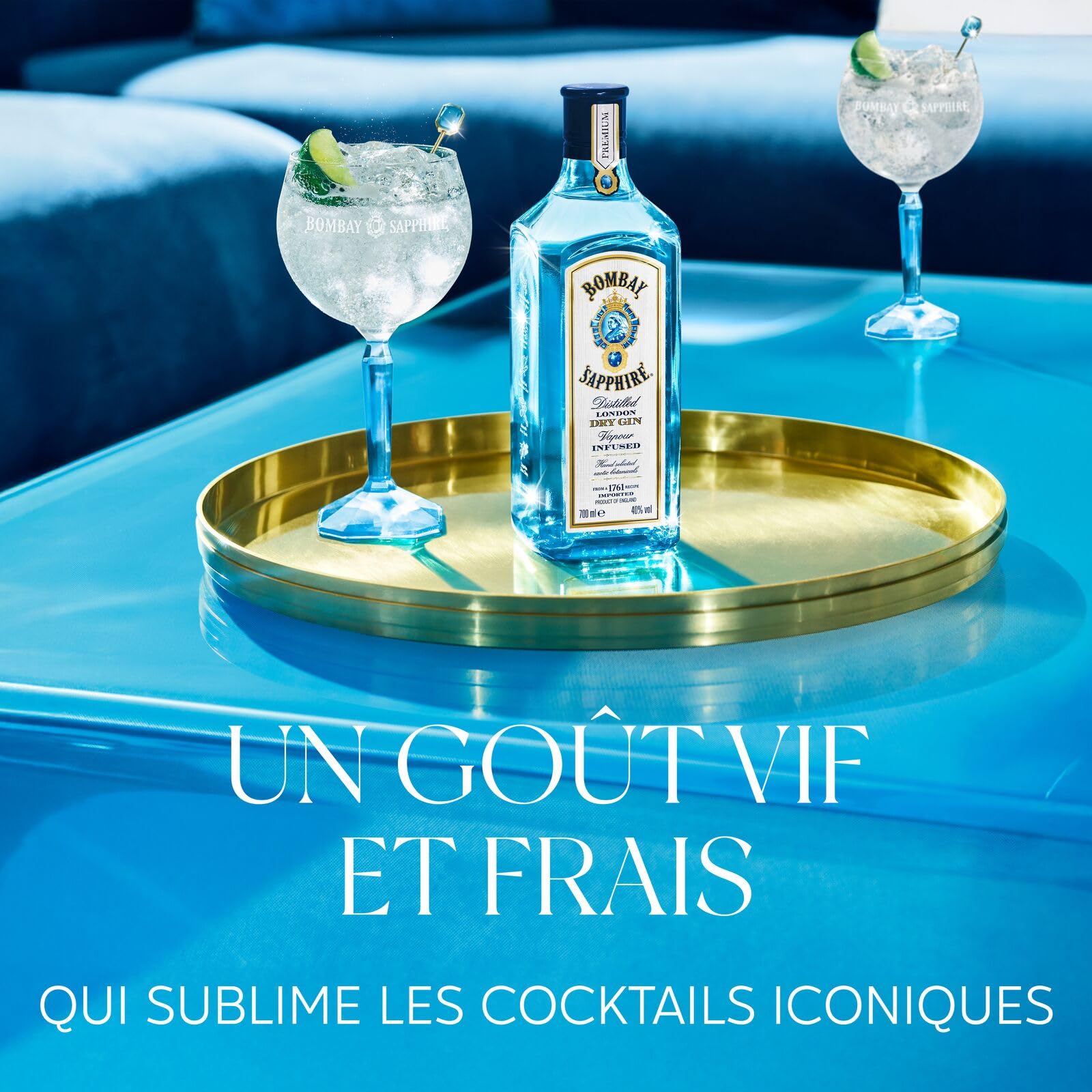 Bombay Sapphire London Dry Gin, 40 % vol., 70 cl / 700 ml, Un Spiritueux Infusé à la Vapeur, Élaboré à Partir de 10 Plantes Aromatiques Rigoureusement Sélectionnées à la Main