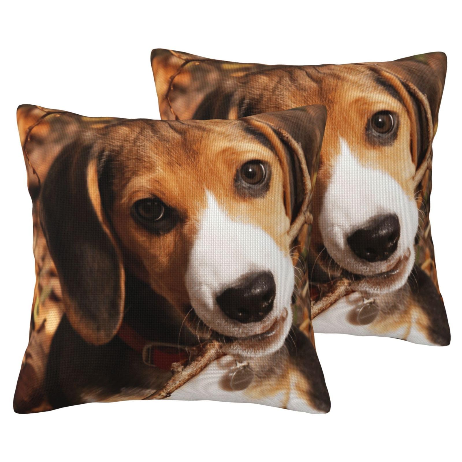 Housse de coussin imprimé beagle mignon en toile imitation lin
