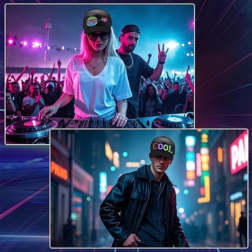 Miniatura 3 de Sombreros LED, pantalla LED, gorras de béisbol con control de aplicación Bluetooth, compatible con texto, patrones, animaciones para fiestas, bares,