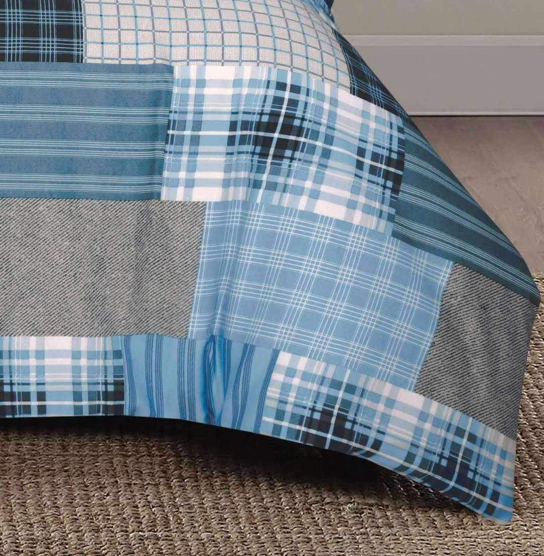 3 Pieces Duvet Cover Set With Pillowcase Cotton Rich Floral Print Bedding Set Quilt Case (Denim Blue, Single)