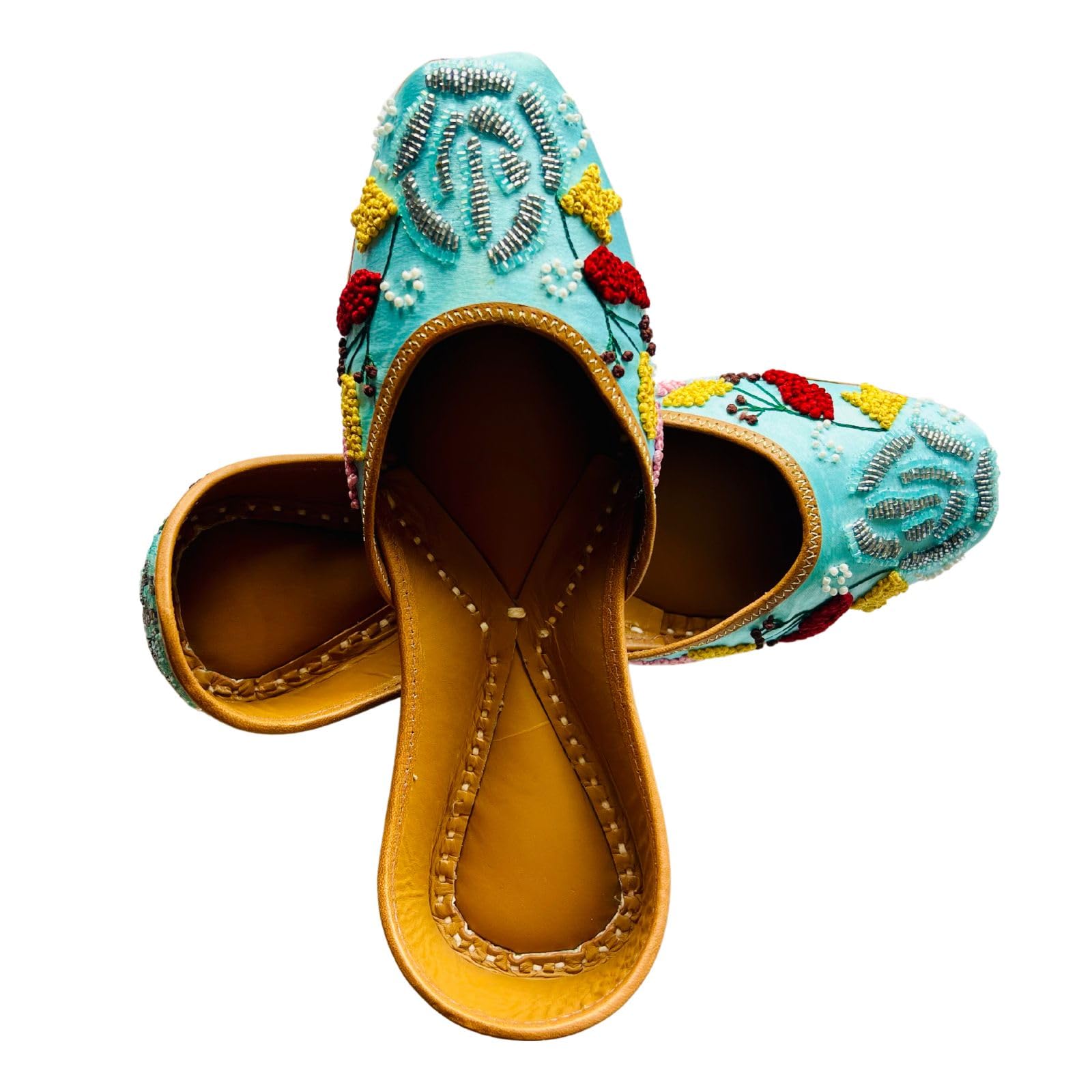 GenericIndian Traditional Flats for Women Dressy Comfortable - Phulkari Khussa, Handmade Punjabi Jutti Ethnic Moajris for Casual & Festive Occasions