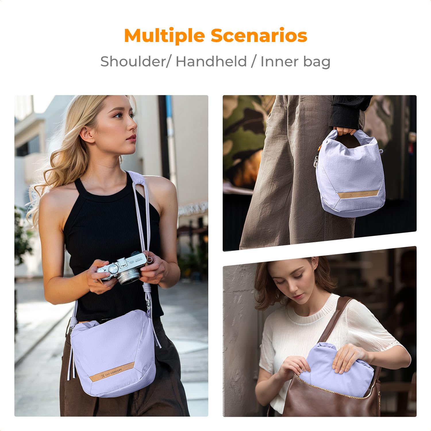 K&F CONCEPT Bolsa Camara Fotografica, Moda Bandolera Camara, Bolso Bandolera Ligera Camera Bag, Bandolera Ajustable para Cámara Fotográfica Adecuado para cámaras SLR/DSLR Púrpura
