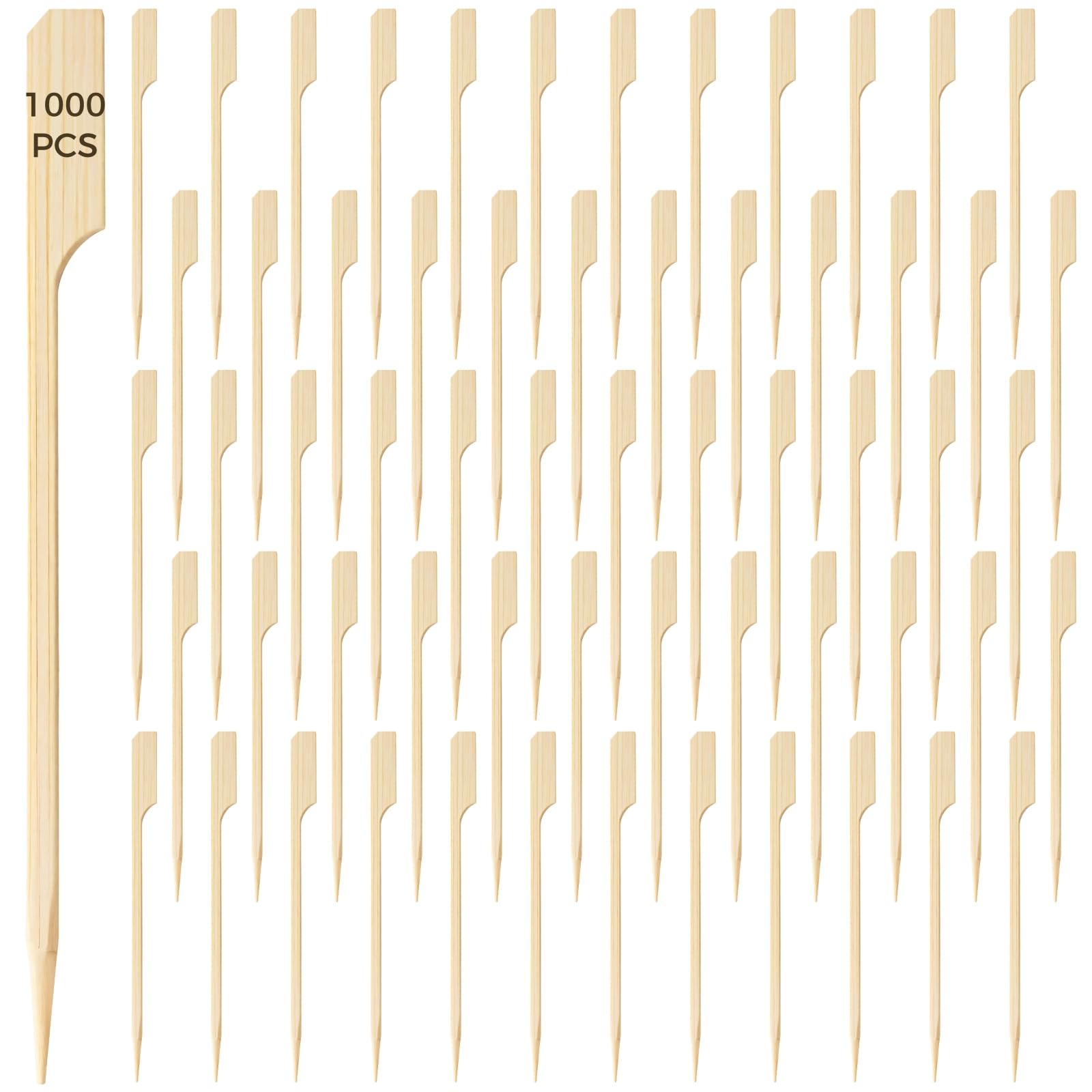1000 Pack 3.5-Inch Wood BBQ Skewers, Flat Sticks with Sharp Tips for Quick Piercing and Stable Hold
