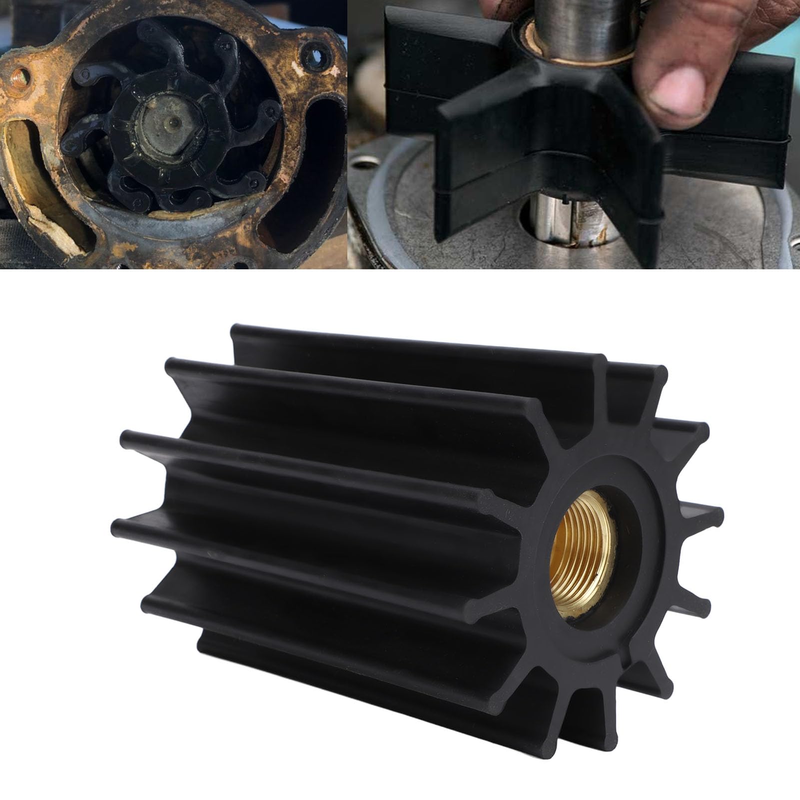 SIXRUN Girante per Pompa dell'acqua a 12 Pale, Girante Marina in Gomma, Metallo, 97 Mm X 130 Mm, con Diametro Interno di 25, Flusso d'acqua Aumentato, Facile da Montare per Motore Fuoribordo F95