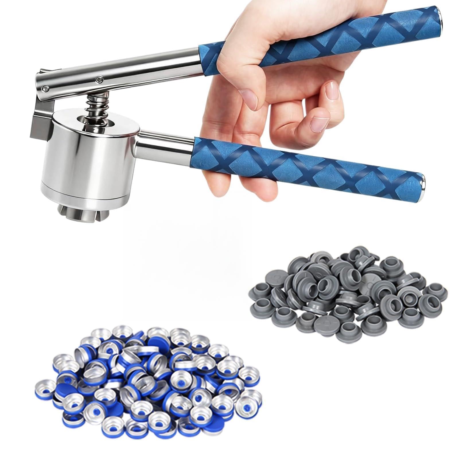 13mm Flip Tops Vial Crimper, 100 Pcs Flip Caps and 100 Pcs Self-healing Ports Are Included (13mm)