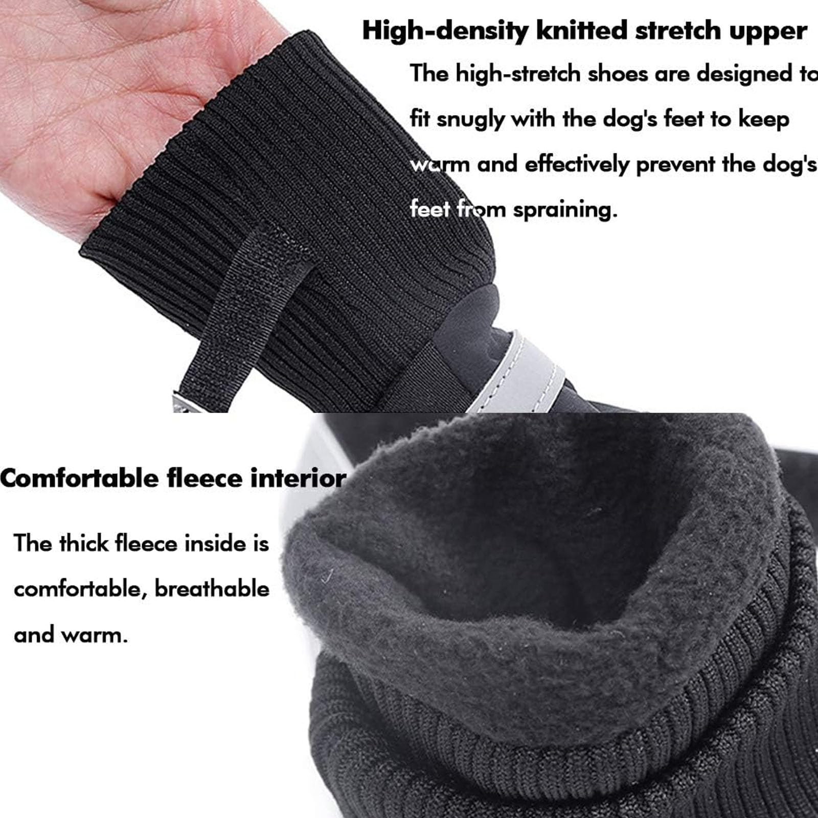 Lot De 4 Chaussures pour Chiens (Petits, Moyens Et Grands), Bottes De Protection Chaudes pour Animaux De Compagnie avec Sangle Réglable Et Réfléchissante,Noir,L