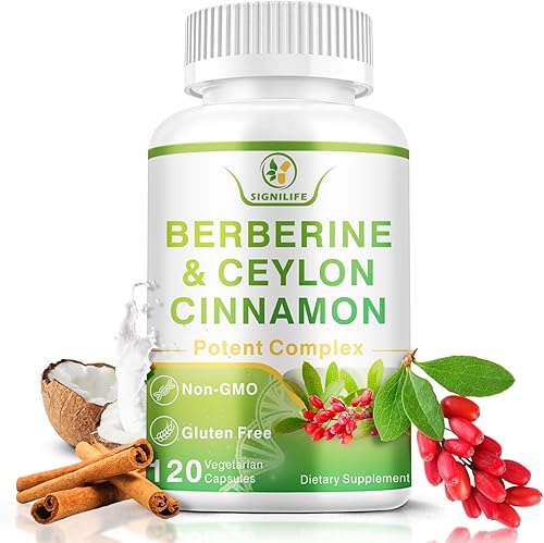 Suplemento de berberina con canela de Ceilán, 1200 mg de berberina HCL y aceite MCT para una mayor absorción, apoya el sistema inmunológico y la