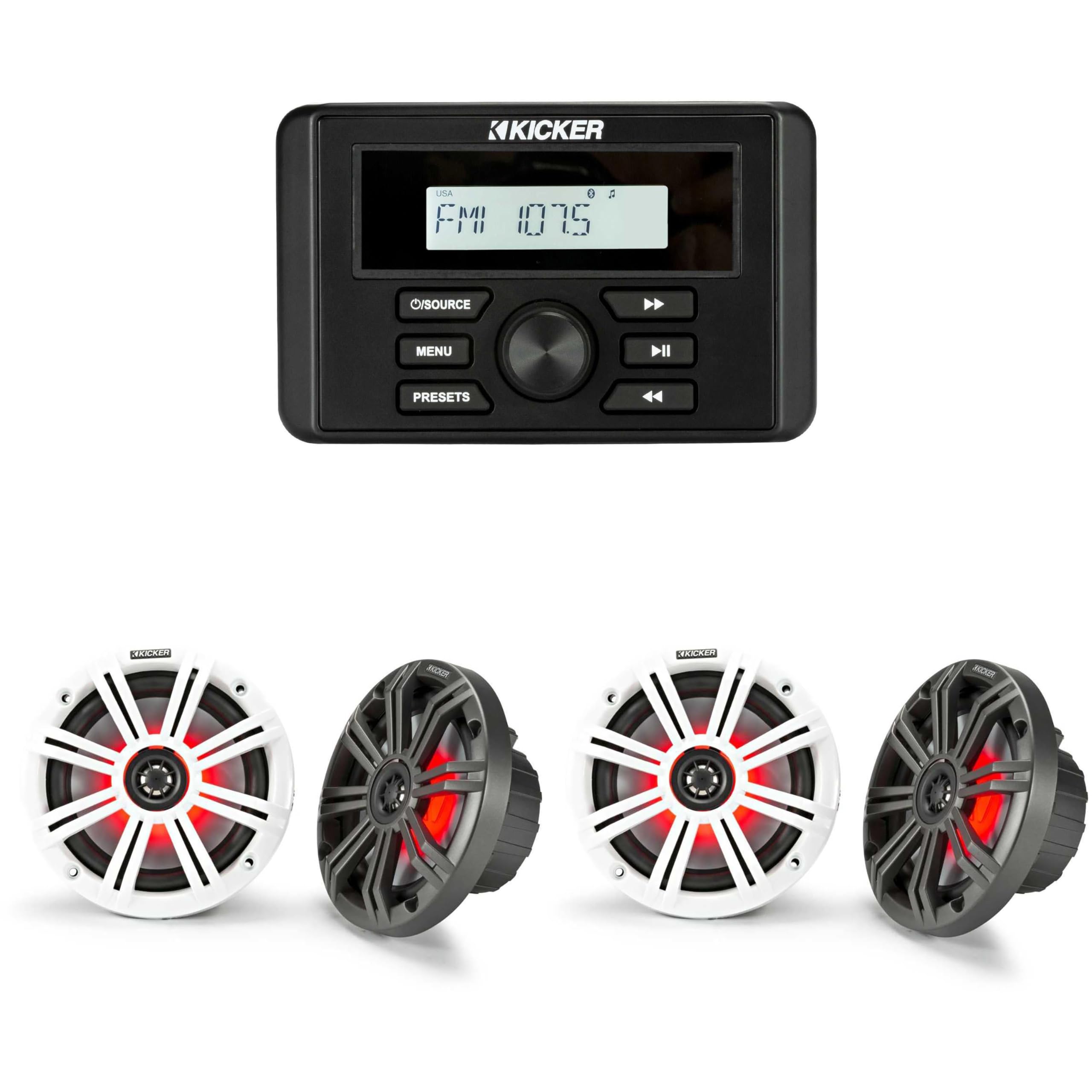 Kicker 46KMC3 Marine Gauge-Style Source & (2 Pair) 45KM654L 6.5