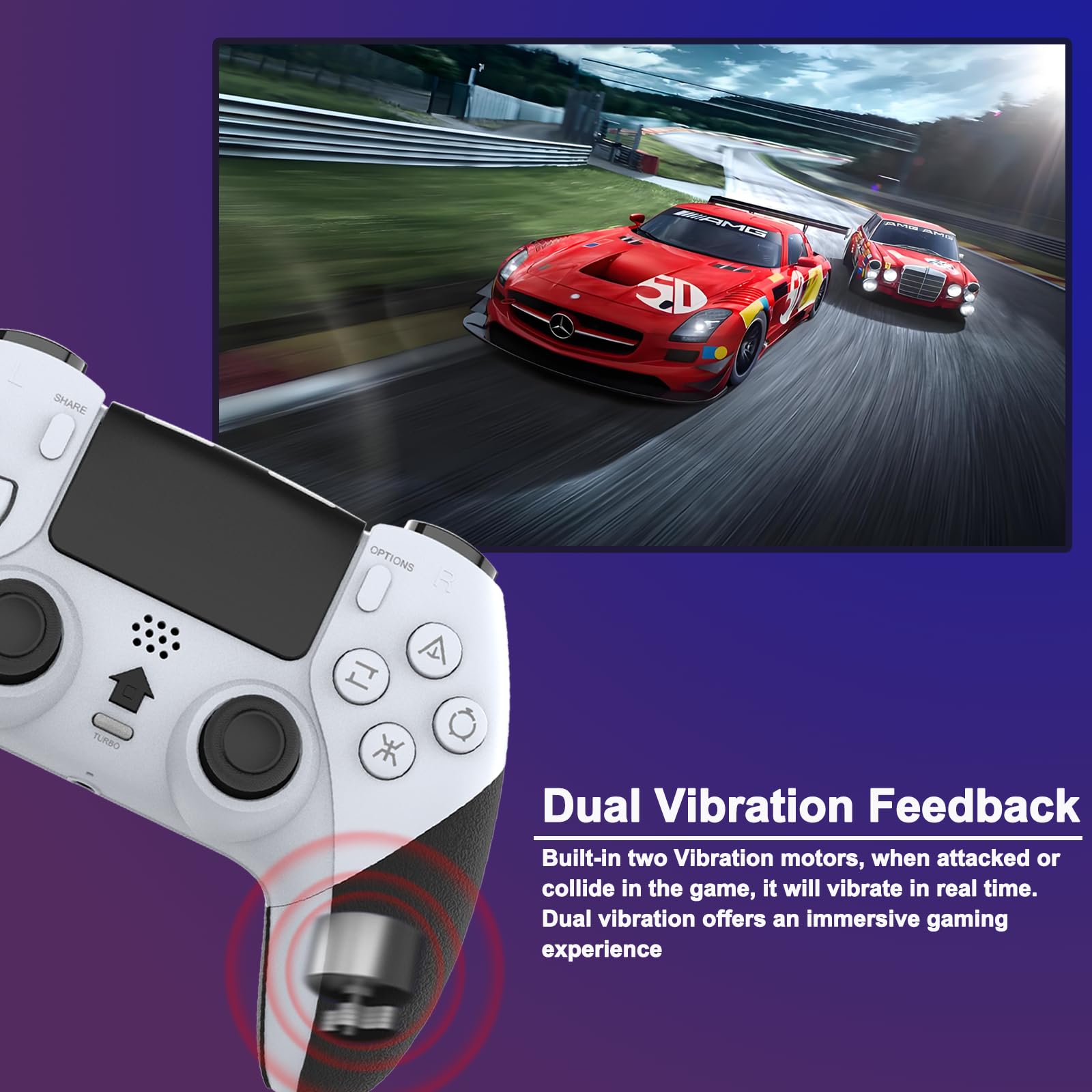 REKBOO Controller per PS4, Wireless Controller per PS4 con Microfono Audio Jack, Controller P4 a Doppia Vibrazione con Giroscopio a Sei Assi, Macro, Turbo, Touch Screen, Batteria 800mah