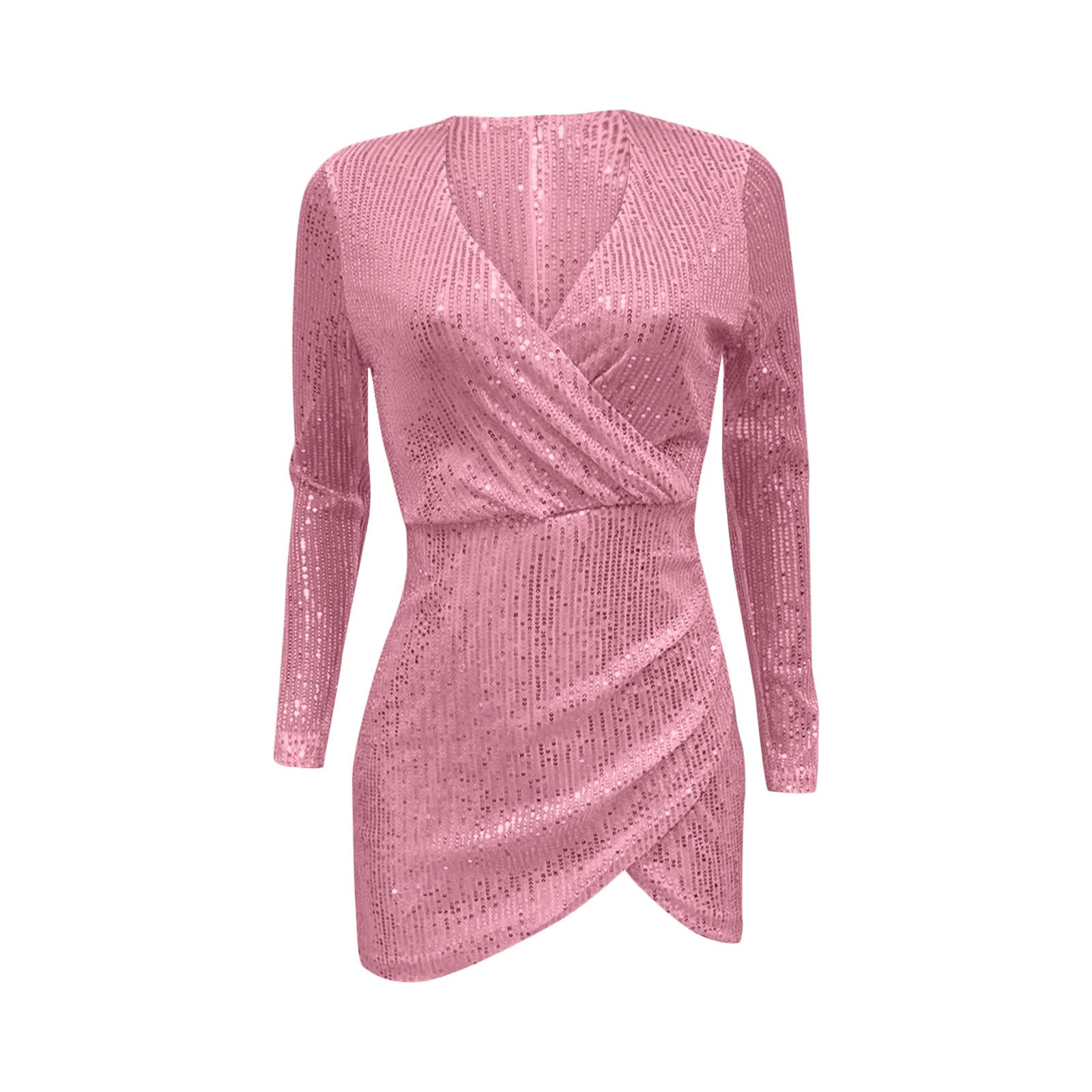 Nuovo Temperamento Manica Lunga Paillettes Profondo V Slim Avvolto Hip Donna Vestito Abiti Di Perla