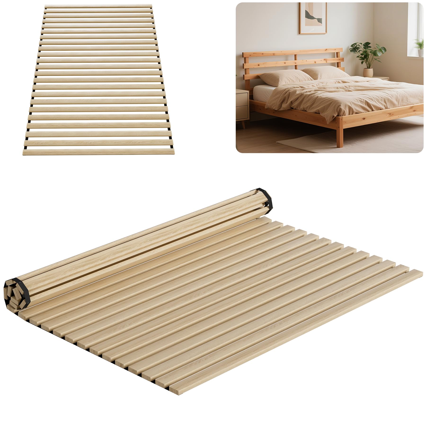 ACXIN Premium Rollrost Rolllattenrost Lattenrost 23 Leisten aus massiver Fichte 140 x 200 cm, belastbar bis 300 kg, Holzlatten inkl. schwarzem Gummiband, für Jede Matratze