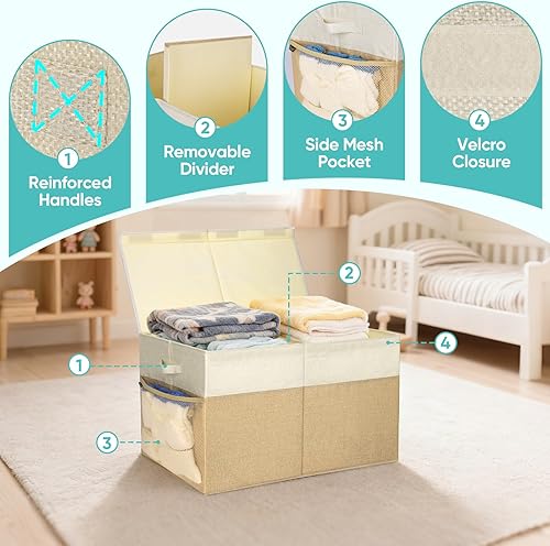 Miniatura 3 de BALEINE Fabric Storage Bins with Lid, Collapsible Extra Large Storage Boxes Bins Baskets with Divider for Home Organizing (25"x13"x16", Grey)