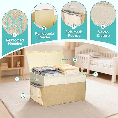 Miniatura 3 de BALEINE Contenedores de almacenamiento de tela con tapa, cajas de almacenamiento plegables extragrandes con divisor para organización del hogar (25
