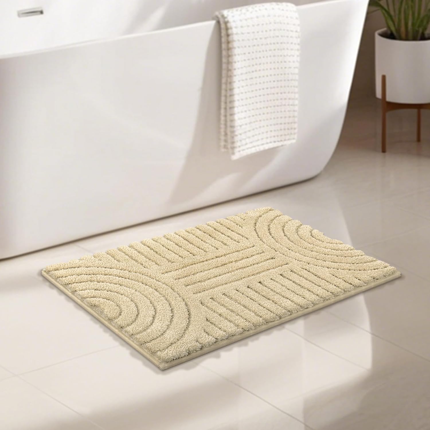 SHACOS Boho Small Bathroom Rugs 24"x16" Extra Soft Absorbent Microfiber Bath Mats Home Decor Non Slip Bath Rugs Machine Washable Shaggy Carpet for Bath Room Floor Shower Bathtub, Beige 1'4" x 2' - Image 8