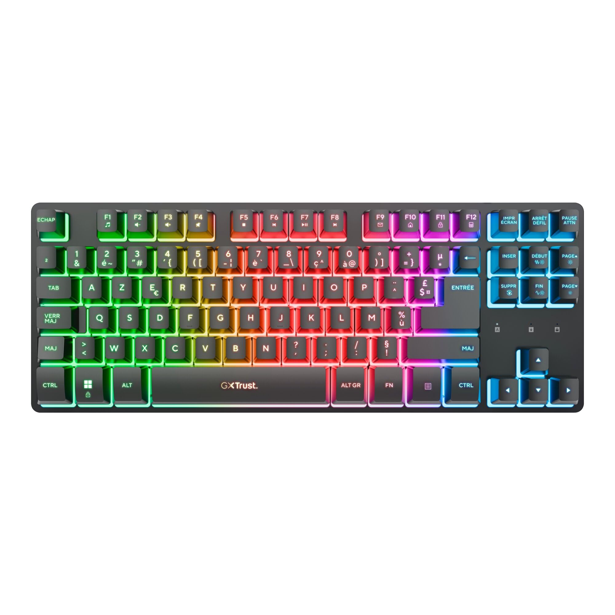 GXTrust Dothix Clavier sans Fil TKL 80%, Layout AZERTY Français, Noir | Éclairage RGB LED, Clavier Gamer Rechargeable 2.4GHz, Batterie 420 Heures pour Windows, Mac, PC, Ordinateur
