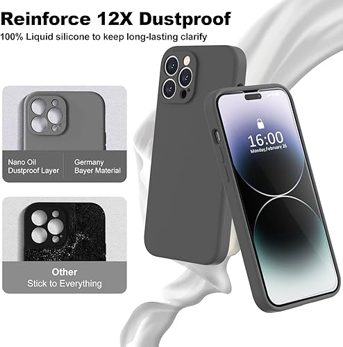 Miniatura 24 de BossKiss Funda compatible con iPhone 14 Pro, silicona mejorada [protección de cámara] [2 protectores de pantalla 9H], forro interior de microfibra