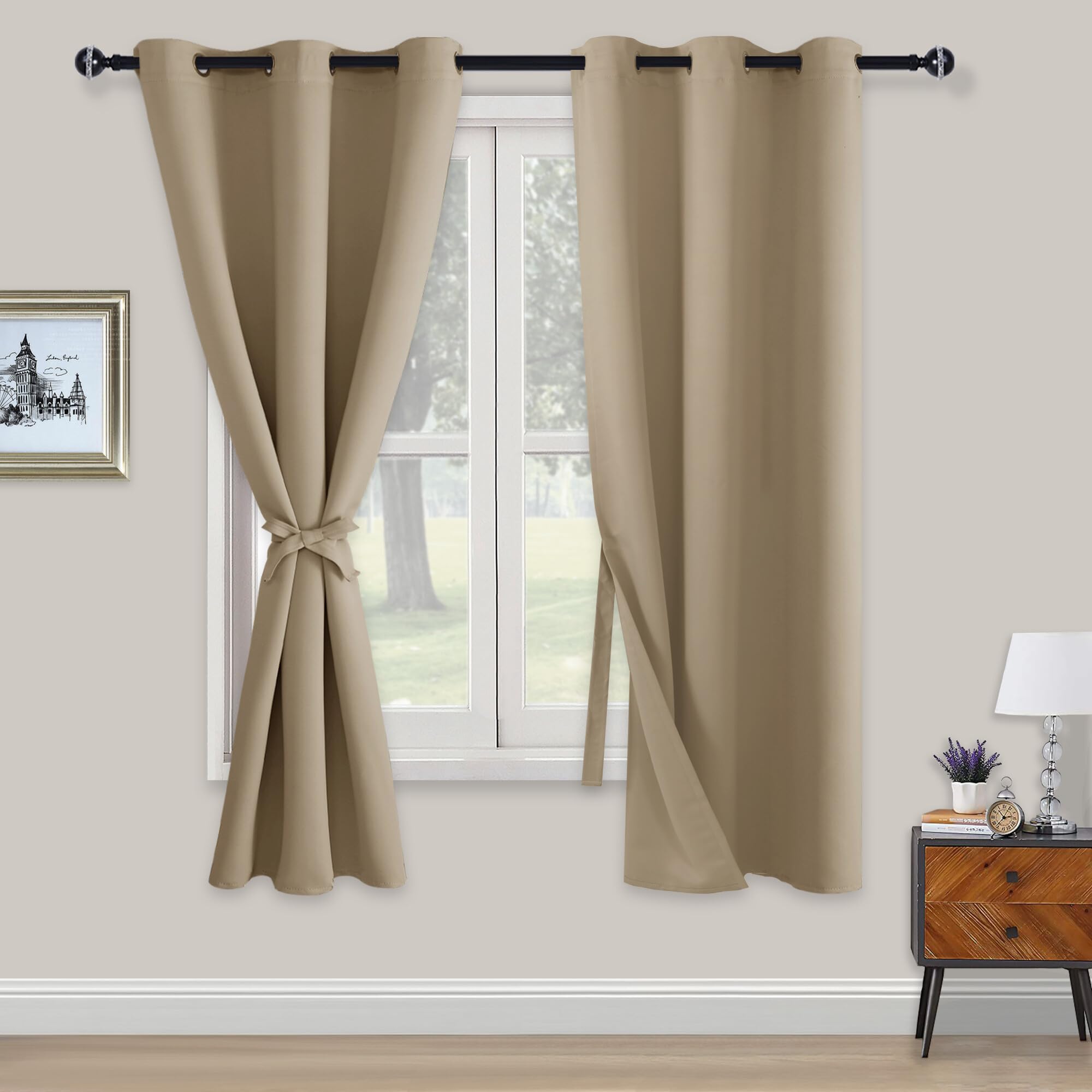 XWZO Blickdichte Vorhänge Verdunklungsvorhänge mit Ösen 2 Stücke Gardienen mit Raffhalter Lichtundurchlässige Vorhänge für Schlafzimmer,WonhzimmerBüro, 183x117 cm, Taupe