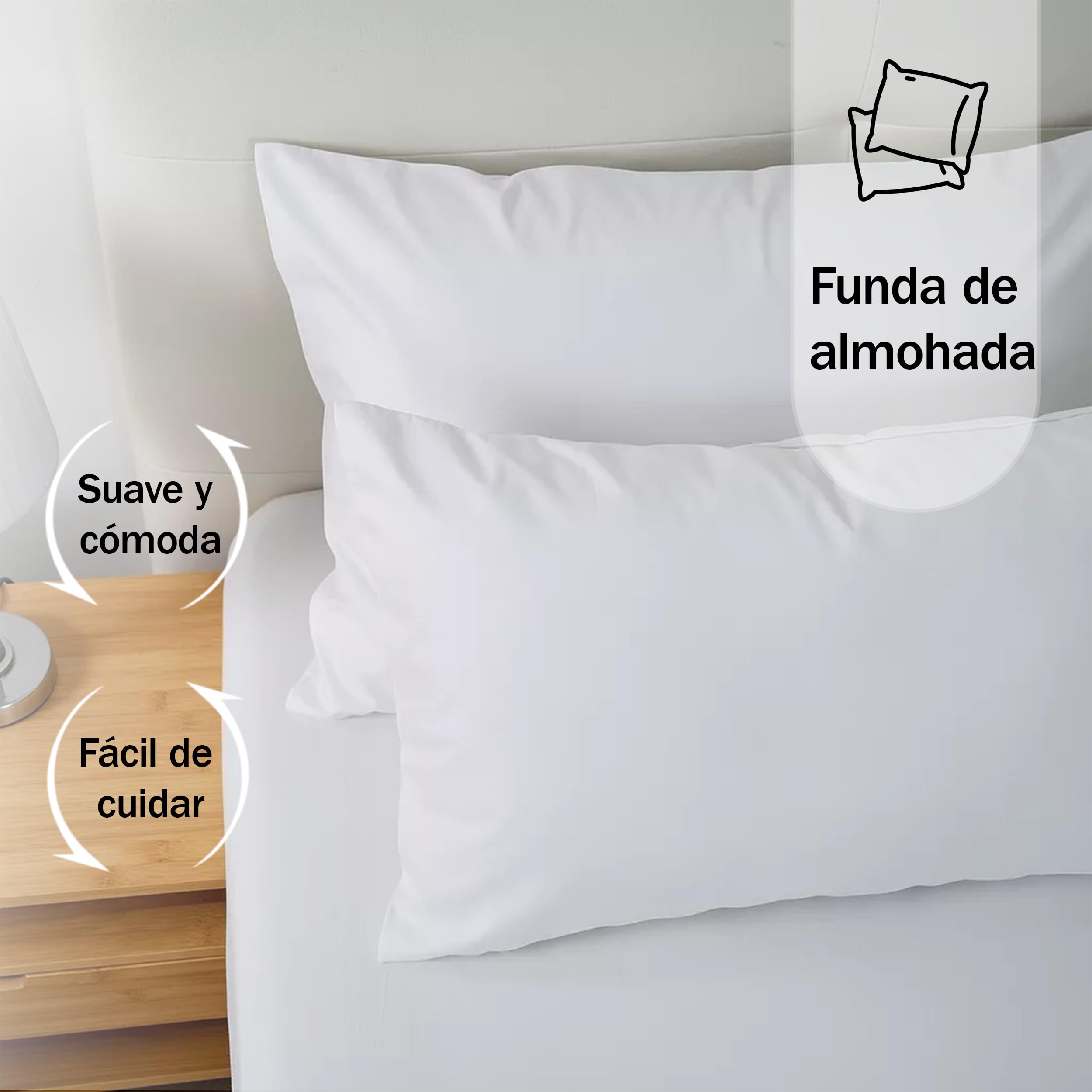 H HANSEL HOME Juego de 2 Fundas de Almohada con Cremallera – Protector de Almohada 100% Microfibra Transpirable y Suave – 70x45cm, Blanco — view 2