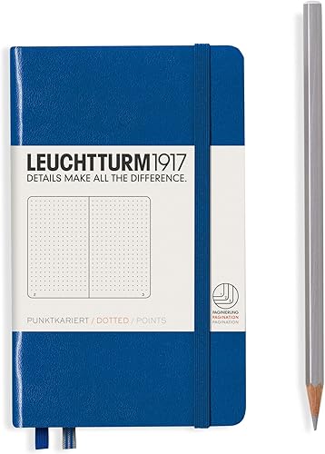 LEUCHTTURM1917 - Cuaderno de tapa dura de bolsillo A6-187 páginas numeradas para escribir y escribir diario (azul real, punteado)