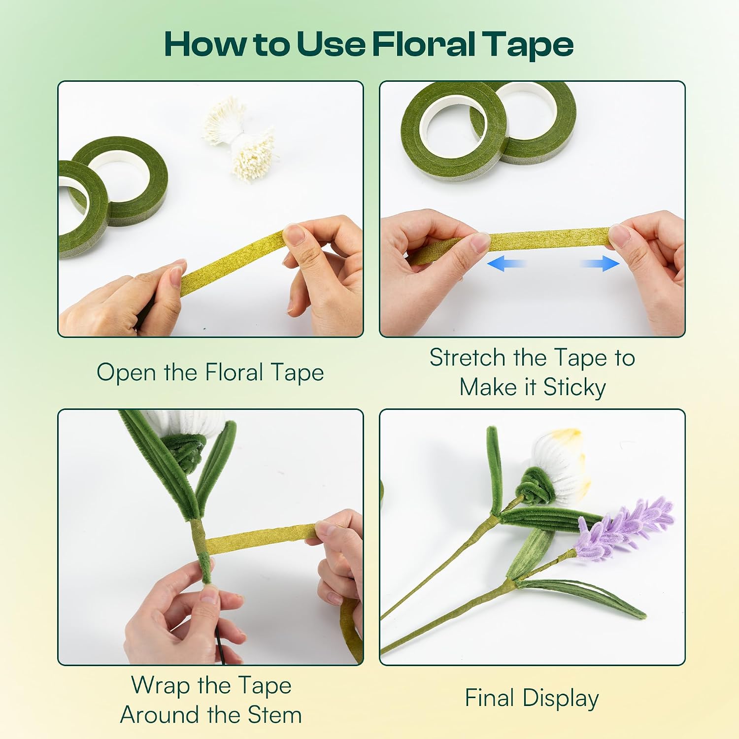 Caydo 134 PCS Pipe Cleaners Flowers Making Tool Kit for Bouquet Making, Floral Arrangement Kit with Floral Wire Stems, Floral Tape, Curved Scissors, Flower Scissors, Needle Nose Pliers, Stamens