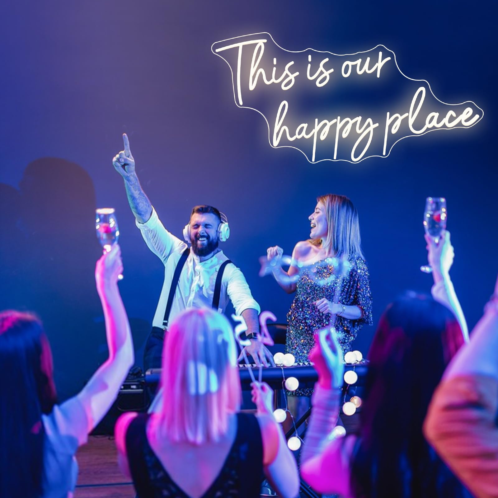This is Our Happy Place Neonschilder Warmweißes LED-Neonschild ästhetische Raumdekoration für Teen-Mädchen Glücklicher Ort Licht für Schlafzimmer Salon Hochzeit Verlobungsparty