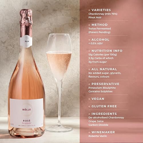 Miniatura 5 de BO°LLE Rosé <0.5% Vino Espumoso Sin Alcohol - Bajo en Calorías, Vegano, Sin Gluten - 750ml (26.4 fl oz)