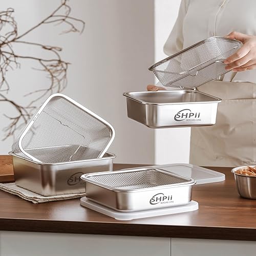 Miniatura 2 de Juego de coladores cuadrados, acero inoxidable 304 con tapa de polietileno, contenedor de almacenamiento, escurridor de tofu, preparación de la