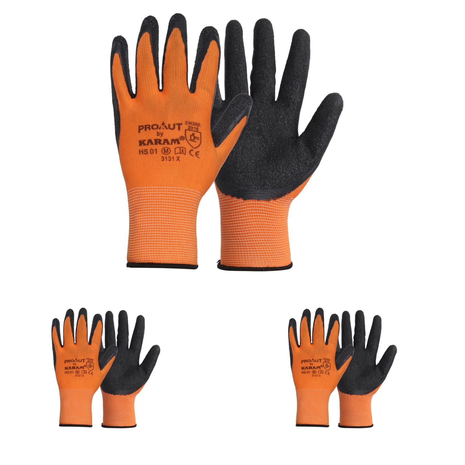 Karam HS01 Safety Gloves for Mechanical Hazards | Safety Work Gloves with Orange Liner with Black Crinkle Latex | Cut Resistant | Abrasion, Tear & Puncture Resistant | Size-L | PACK OF 3 (B09B9BS785) Amazon Price History, Amazon Price Tracker