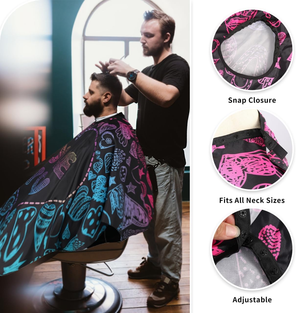 Professional Hair Cutting Cape with Neck Duster Brush, Waterproof Salon Barber Cape with Snaps, Barber Accessories (Music Notation) image 4