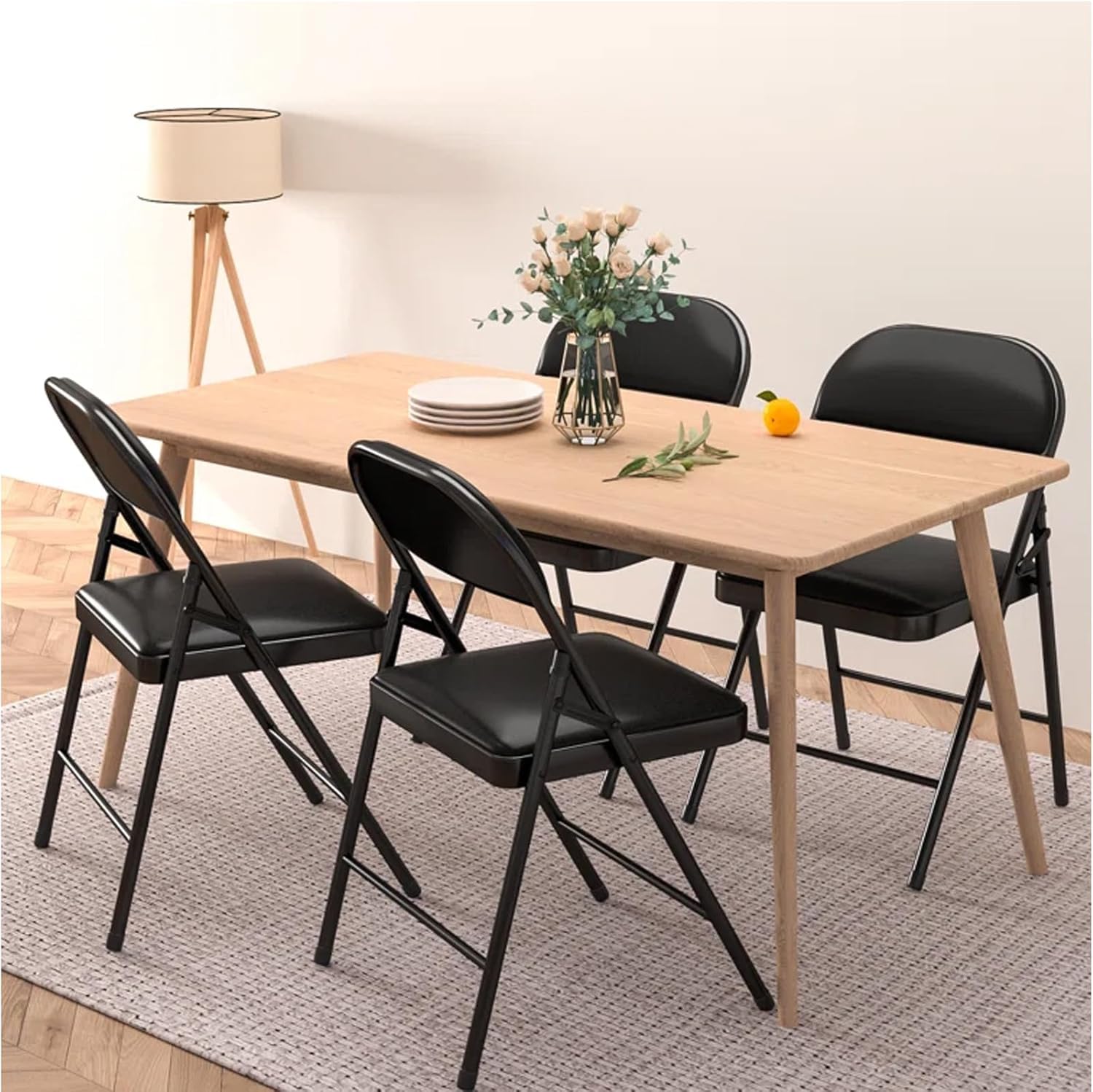 Set di 4 Sedie Pieghevoli nere, Robuste, imbottite con struttura in metallo – portata 140 Kg ideale per ufficio scrivania Sedia Pieghevole Salvaspazio