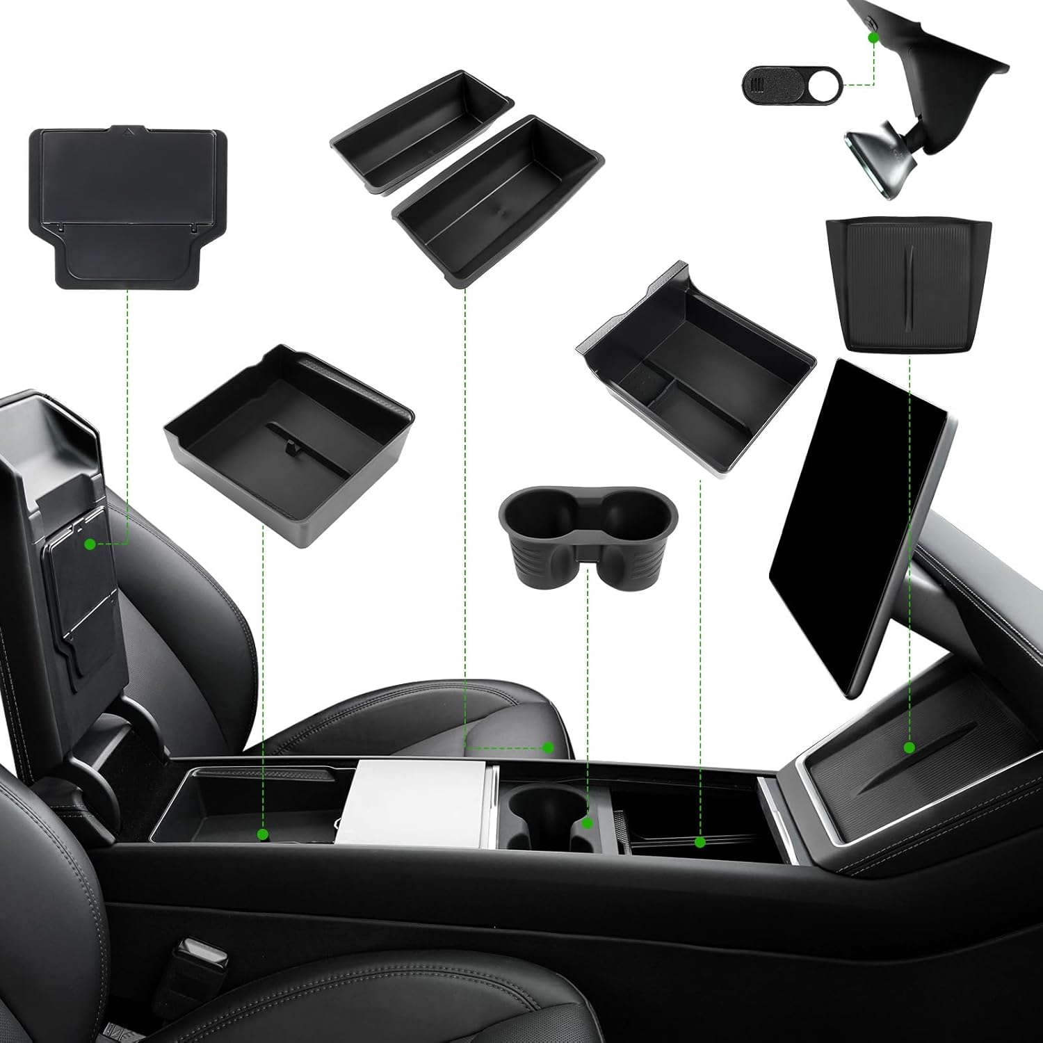 10PCS Center Console Organizer Tray for 2025 2026 Tesla Model Y Juniper Accessories, Under Seat Storage Armrest Hidden Storage Box Cup Holder Charger Pad for Tesla Model Y Juniper 25-26 Model Y 10PCS