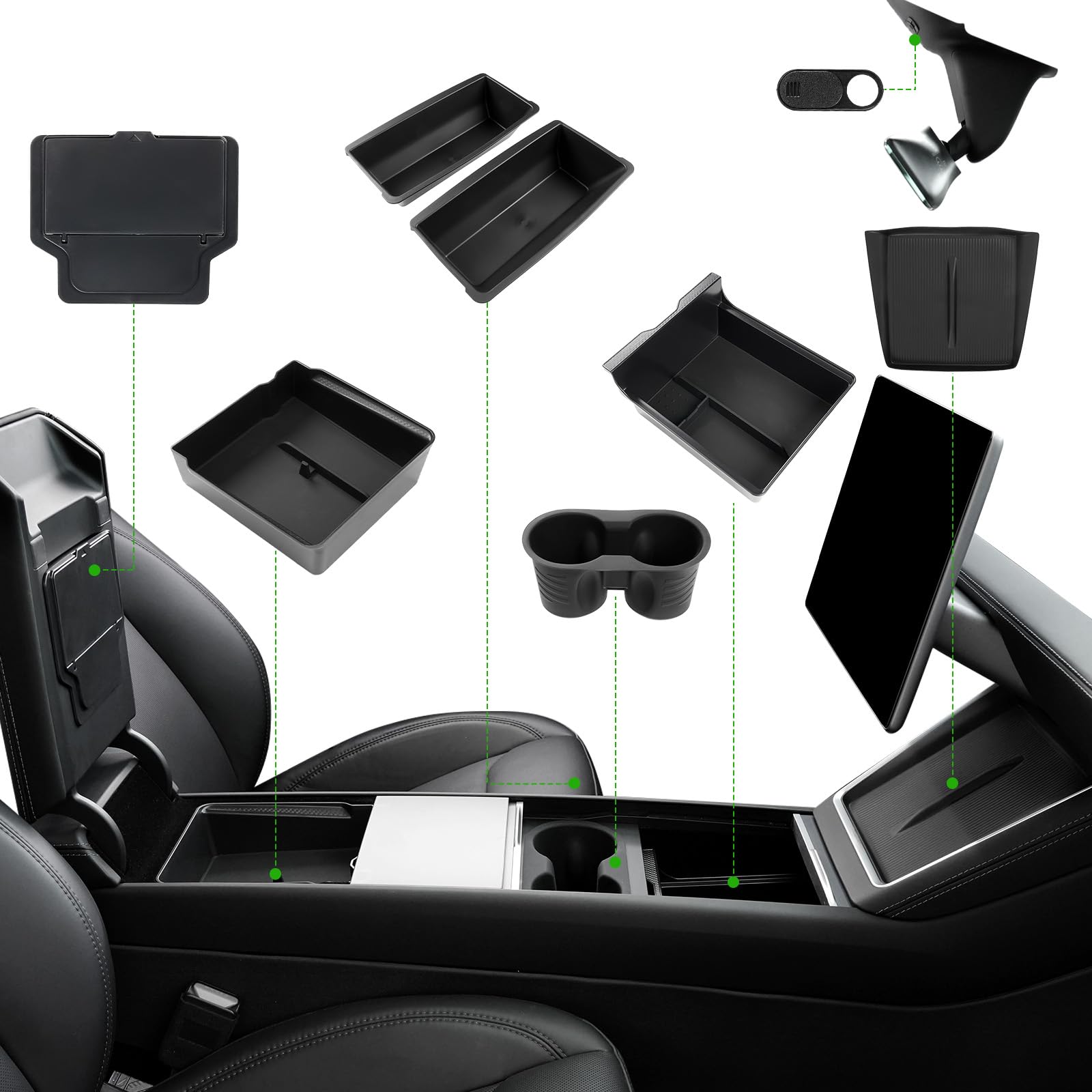 10PCS Center Console Organizer Tray for 2025 2026 Tesla Model Y Juniper Accessories, Under Seat Storage Armrest Hidden Storage Box Cup Holder Charger Pad for Tesla Model Y Juniper