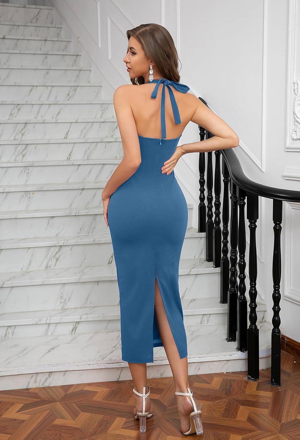 oten Women's Elegant Halter Backless Bodycon Maxi Dress Wedding Guest Formal Party Evening Long Dresses - Image 2