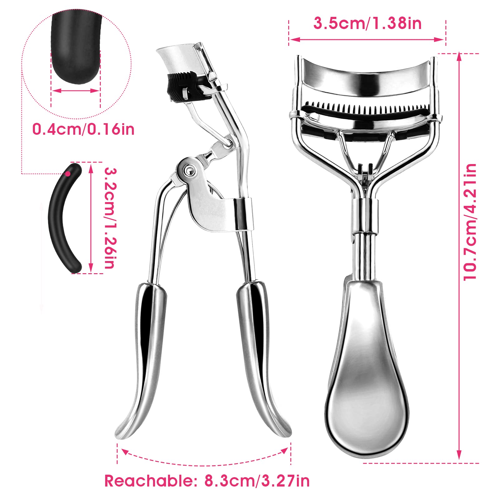 WLLHYF - Kit de rizador de pestañas profesional de metal con peine integrado, 10 almohadillas de recambio de repuesto para mujeres y niñas, consigue pestañas rizadas dramáticamente (plata)